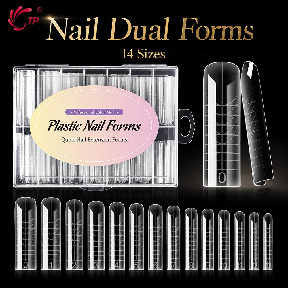 TP Reusable Nail Dual Forms 140Pcs Nail Mold for Quick Nails Extension Soft Plastic Cuticle Edge 14 Sizes Salon Manicure Tools