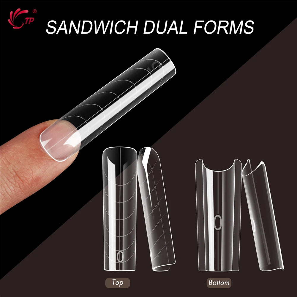 BNG Sandwich Dual Nail Forms Reusable Dual Forms 240Pcs Square Stiletto Nail Extensions Mold Poly Nail Gel Forms for Builder Gel