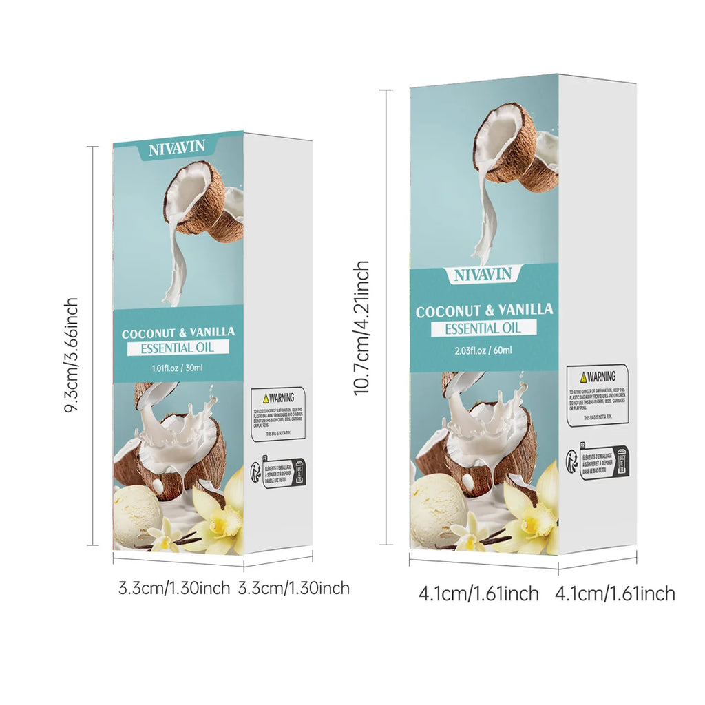 30ml/60ml/100ml NIVAVIN Coconut and Vanilla Essential Oil Body Massage Skin Care Hydrating Moisturizing and Air Freshening