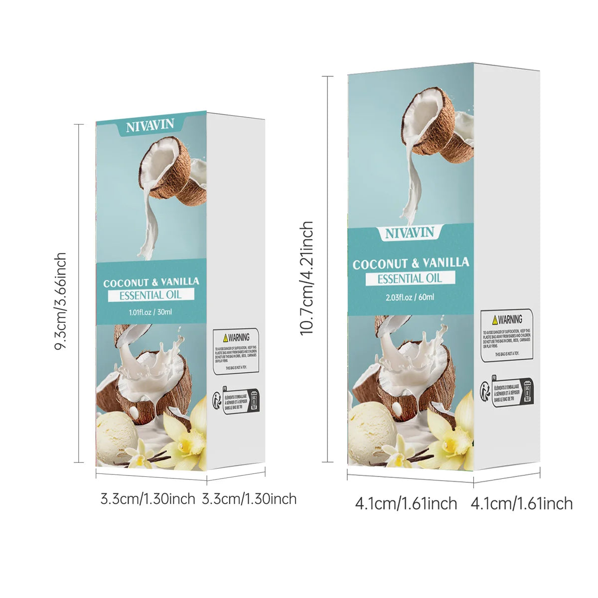 30ml/60ml/100ml NIVAVIN Coconut and Vanilla Essential Oil Body Massage Skin Care Hydrating Moisturizing and Air Freshening