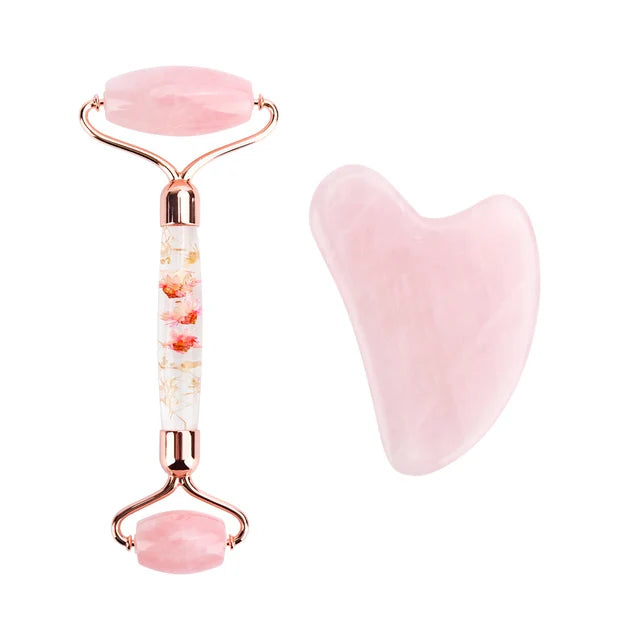 Lunhae Rose Quartz Gua Sha & Facial Roller Set — photo 12