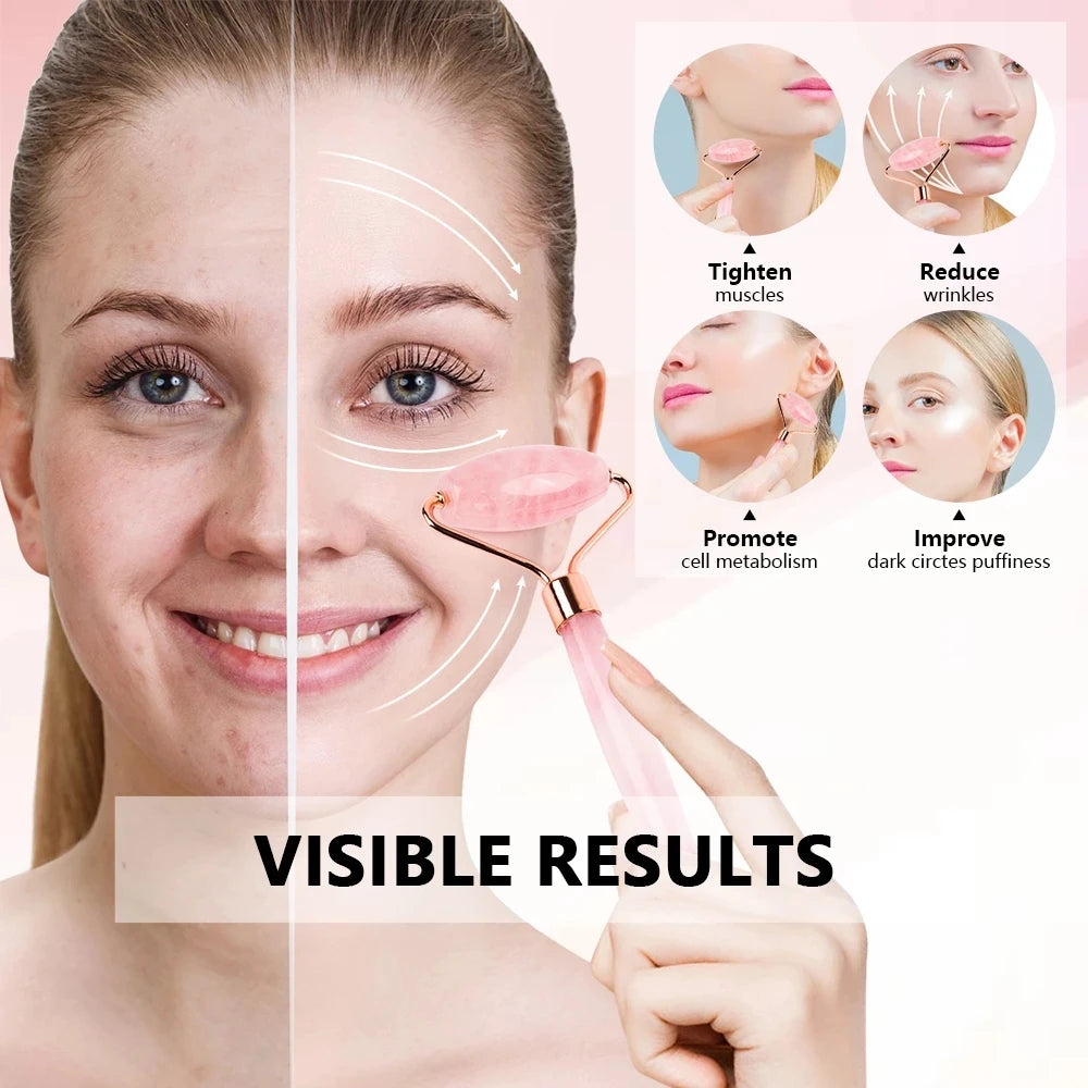Lunhae Rose Quartz Gua Sha & Facial Roller Set — photo 4