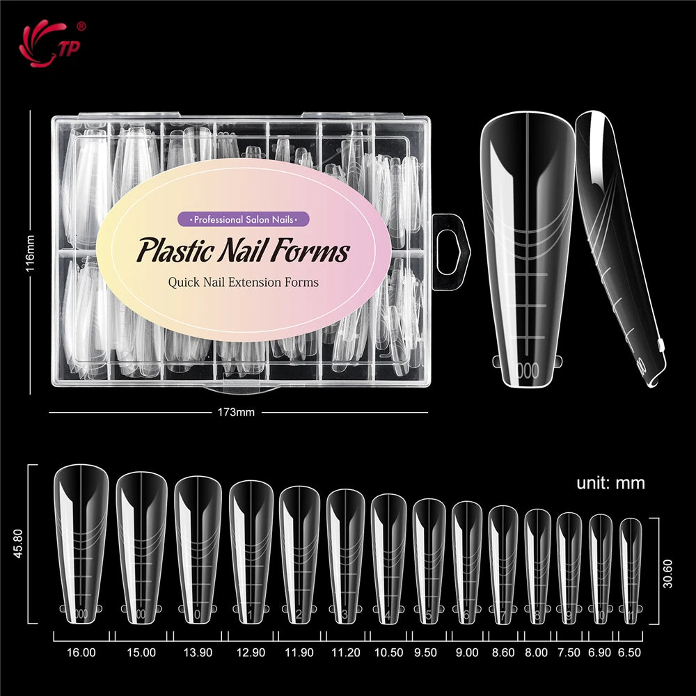 TP Reusable Nail Dual Forms 140Pcs Nail Mold for Quick Nails Extension Soft Plastic Cuticle Edge 14 Sizes Salon Manicure Tools