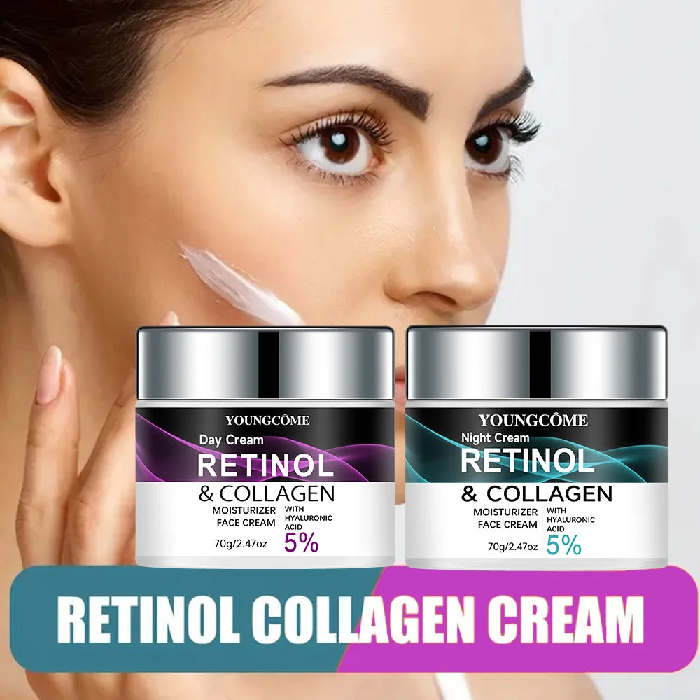 Retinol & Collagen Day Night Moisturizer with Hyaluronic Acid - Hydrating Face Cream for Tender Skin | All Skin Types Organic Fo