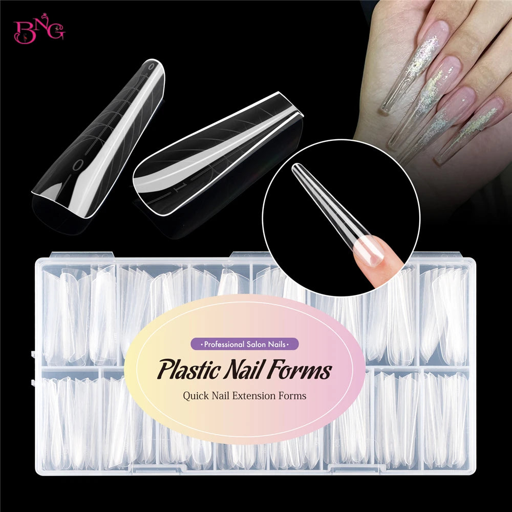 BNG Wide Size Dual Forms Nails Square Coffin Almond Nail Extension Mold False Nail Tips UV Gel Quick Building Mold Manicure Tool
