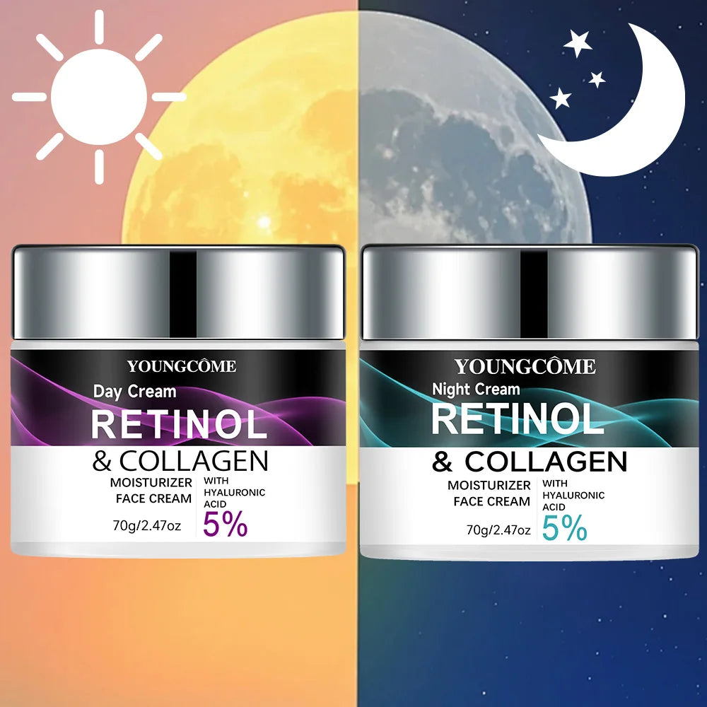 Retinol & Collagen Day Night Moisturizer with Hyaluronic Acid - Hydrating Face Cream for Tender Skin | All Skin Types Organic Fo