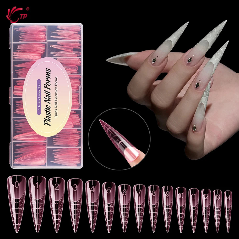 TP 150pcs/box Nail Dual Form Stiletto Acrylic Poly Extension Gel Nail Molds French Full Cover Reusable False Nail Tips Top Forms
