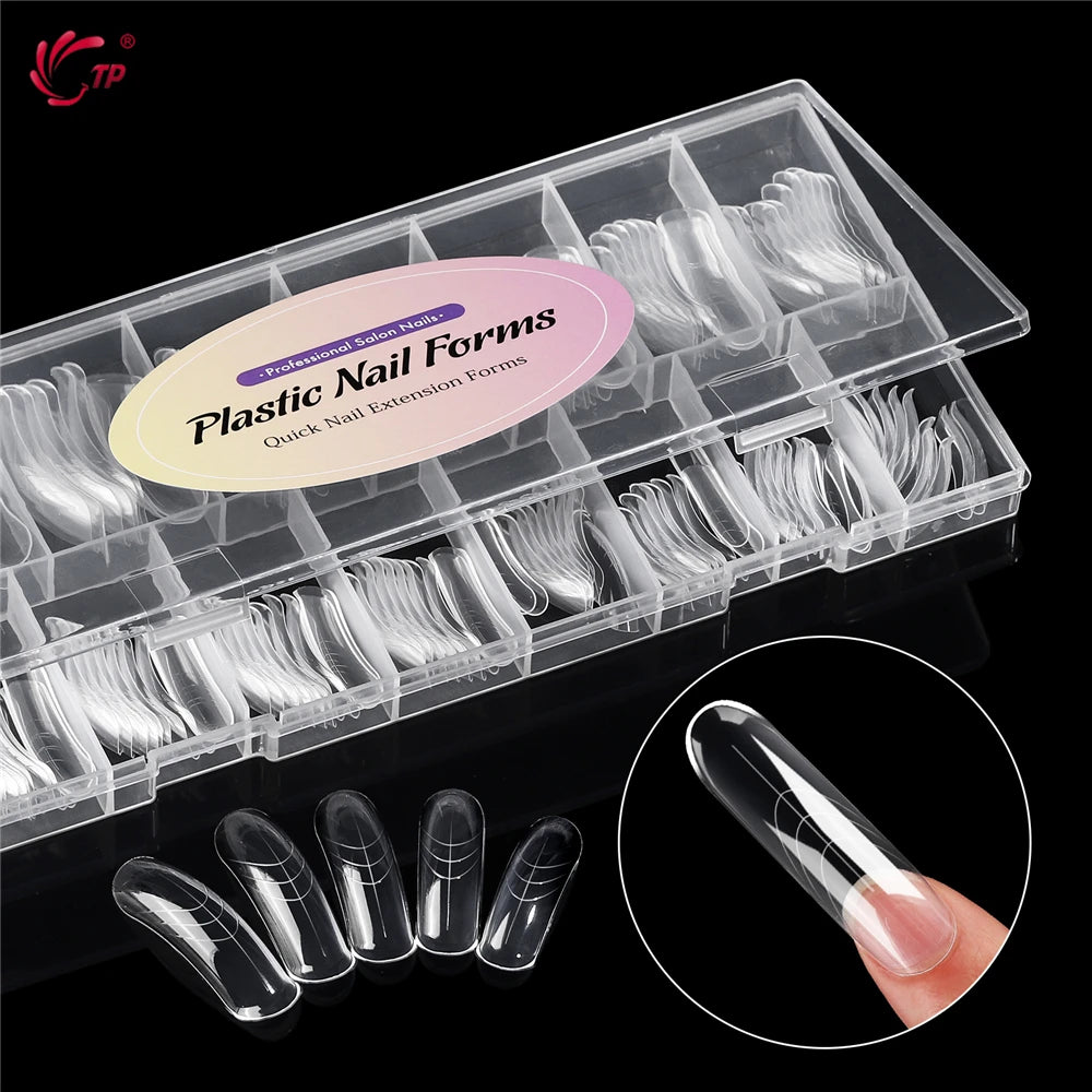 TP 150Pcs Long Curved Coffin Nail Forms Clear Nail Mold for Poly Nail Gel Acrylic Extension Full Cover Dual Forms for Beginners