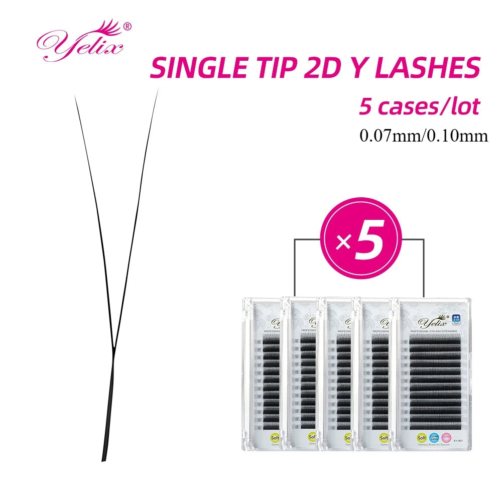 Yelix 5 Cases 2D Y Lashes Hand Woven Premium Light Natural Eyelashes Extension Supplies Makeup Mesh Net Cross High Density