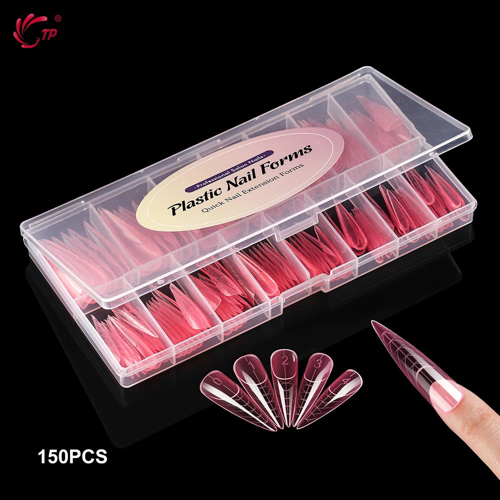TP 150pcs/box Nail Dual Form Stiletto Acrylic Poly Extension Gel Nail Molds French Full Cover Reusable False Nail Tips Top Forms