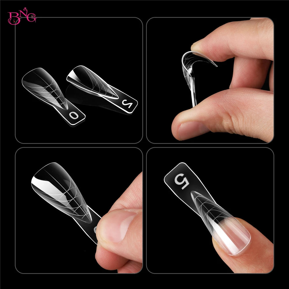 BNG Short Stiletto Nail Dual Forms for Poly Extension Gel Reusable Thin Acrylic Nail Extension Molds of Manicure Art for Salon