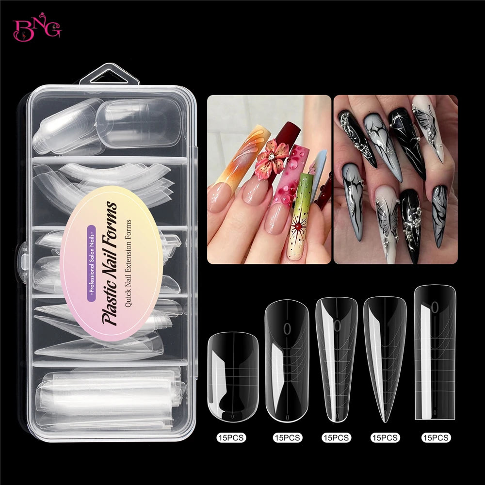 BNG Nail Dual Forms for Poly Extension Gel Nail Forms for Builder Gel Reusable 15 Sizes Acrylic Nail Molds Sets for Manicure