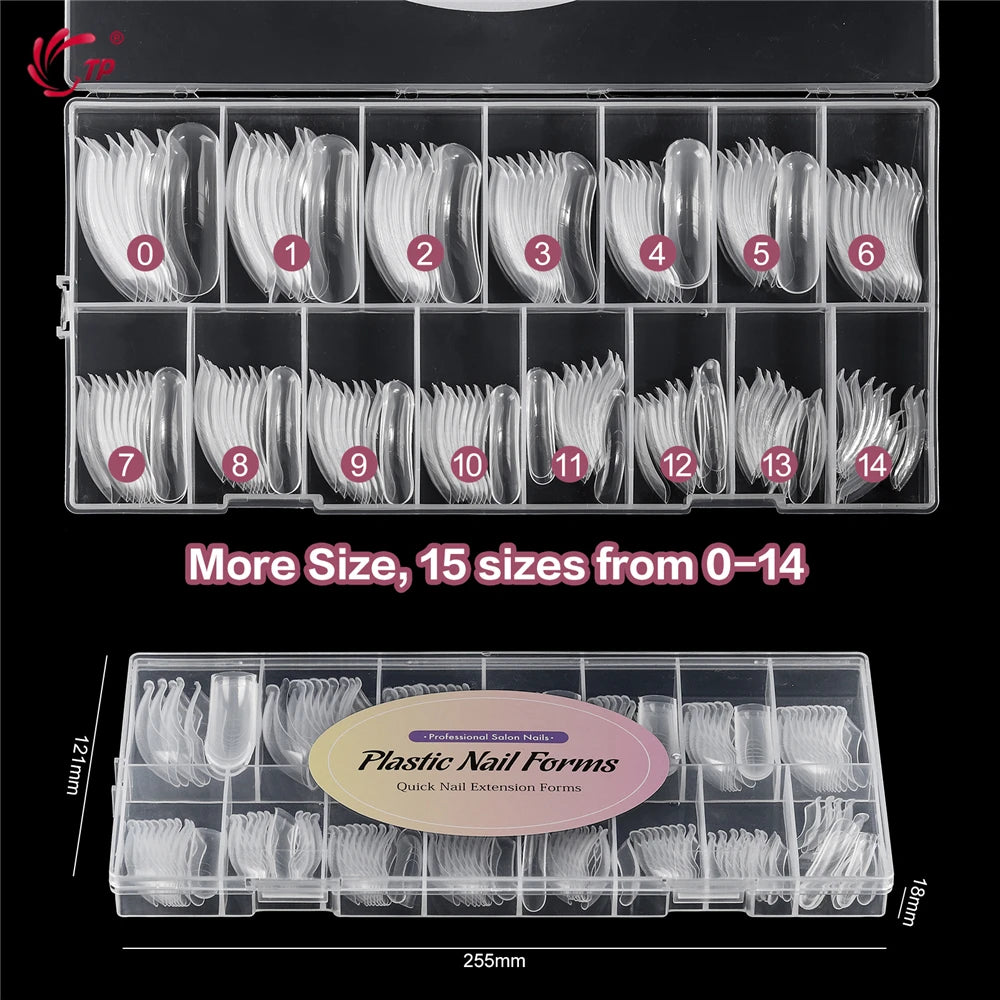 TP 150Pcs Long Curved Coffin Nail Forms Clear Nail Mold for Poly Nail Gel Acrylic Extension Full Cover Dual Forms for Beginners
