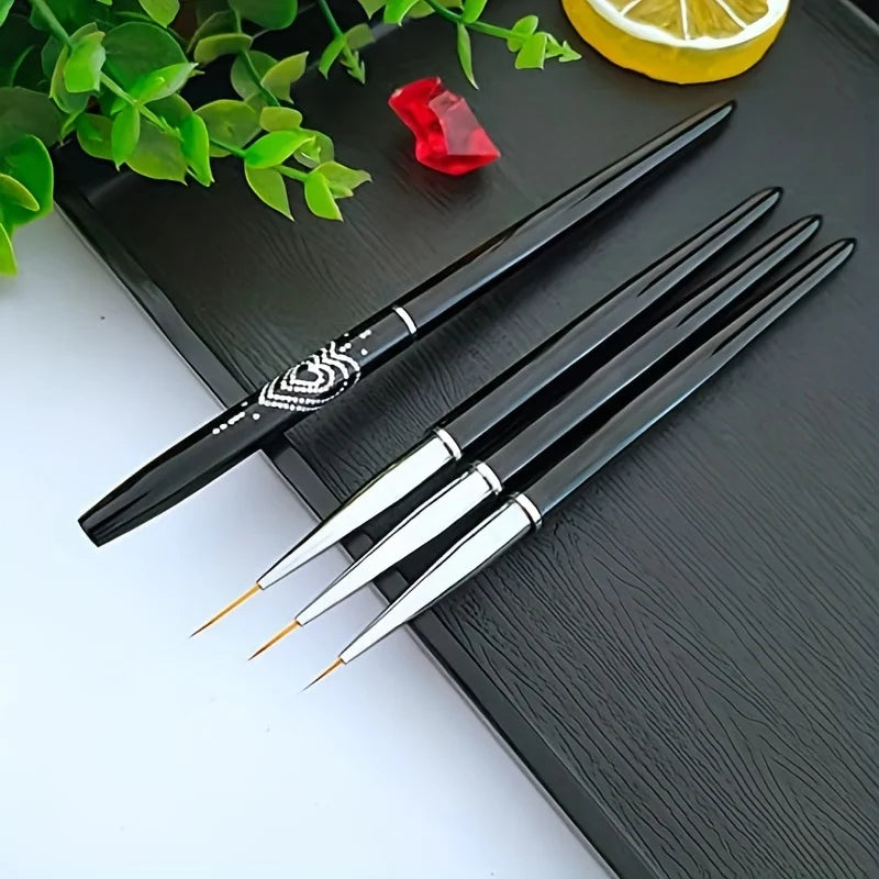 Nail Art Liner Brush Set, 7mm/9mm/11mm UV Gel Painting Nail Art Design Brush Metal Handle Nail Drawing Pens