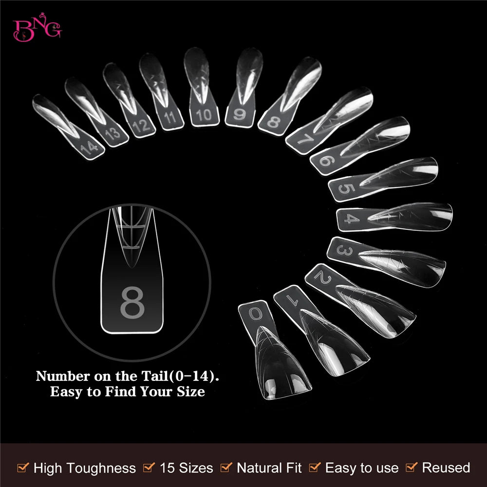 BNG Short Stiletto Nail Dual Forms for Poly Extension Gel Reusable Thin Acrylic Nail Extension Molds of Manicure Art for Salon