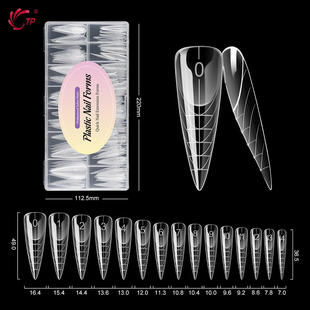 TP 150pcs/box Nail Dual Form Stiletto Acrylic Poly Extension Gel Nail Molds French Full Cover Reusable False Nail Tips Top Forms
