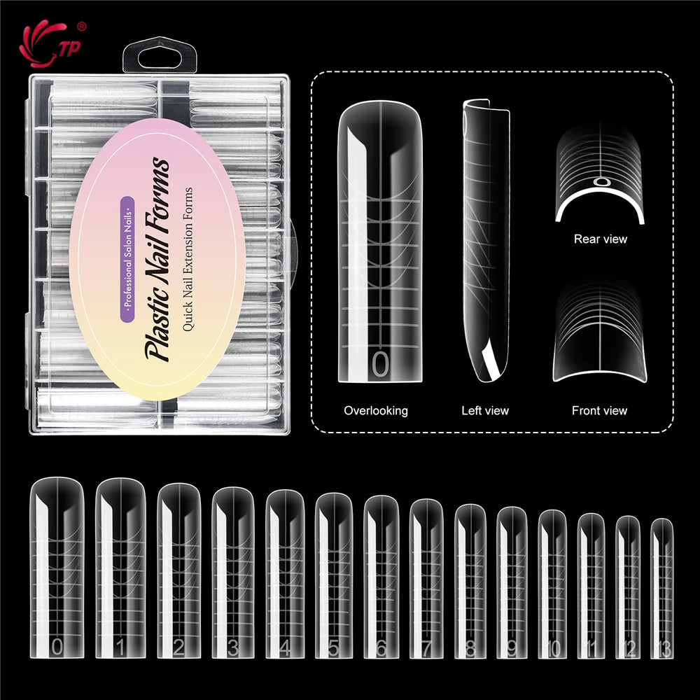TP Reusable Nail Dual Forms 140Pcs Nail Mold for Quick Nails Extension Soft Plastic Cuticle Edge 14 Sizes Salon Manicure Tools