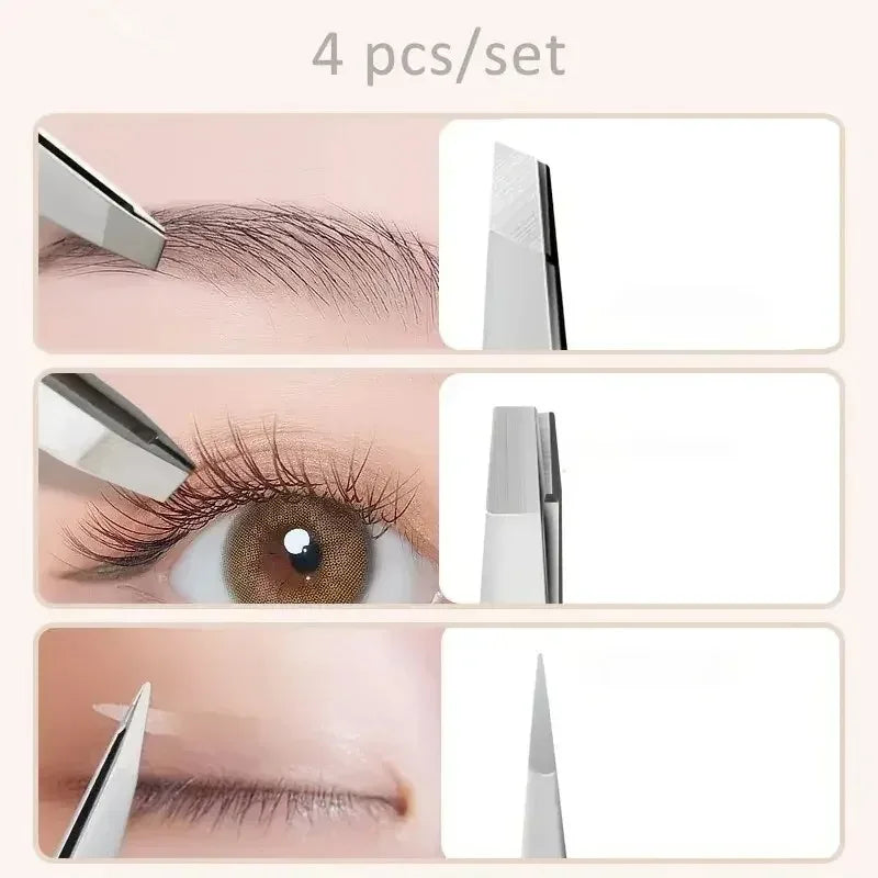Ouriner Eyebrow Tweezers Set 4 Pcs Stainless Steel Eyebrow Forceps Professional Beauty Tool Set For Facial Hair Manicure Tool