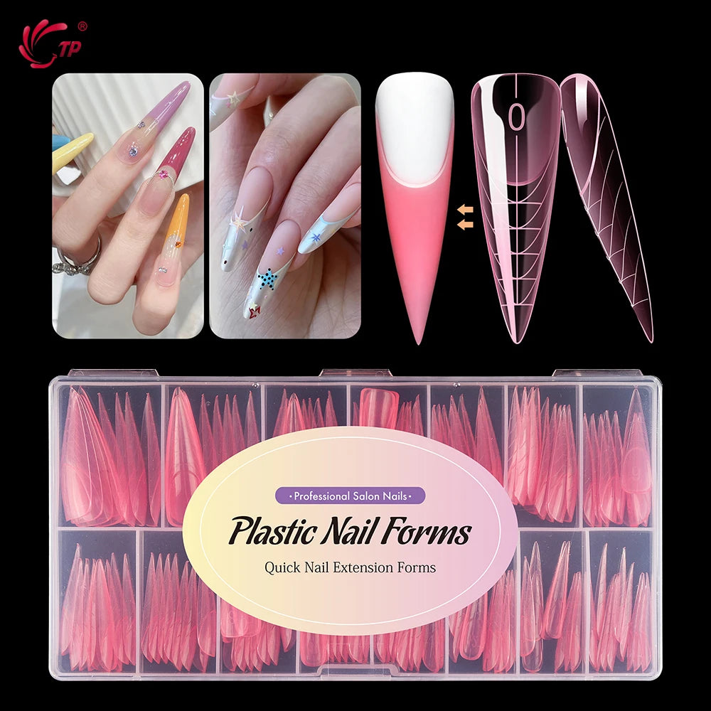 TP 150pcs/box Nail Dual Form Stiletto Acrylic Poly Extension Gel Nail Molds French Full Cover Reusable False Nail Tips Top Forms