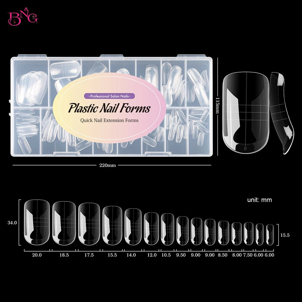 BNG Nail Dual Forms for Poly Extension Gel Nail Forms for Builder Gel Reusable 15 Sizes Acrylic Nail Molds Sets for Manicure