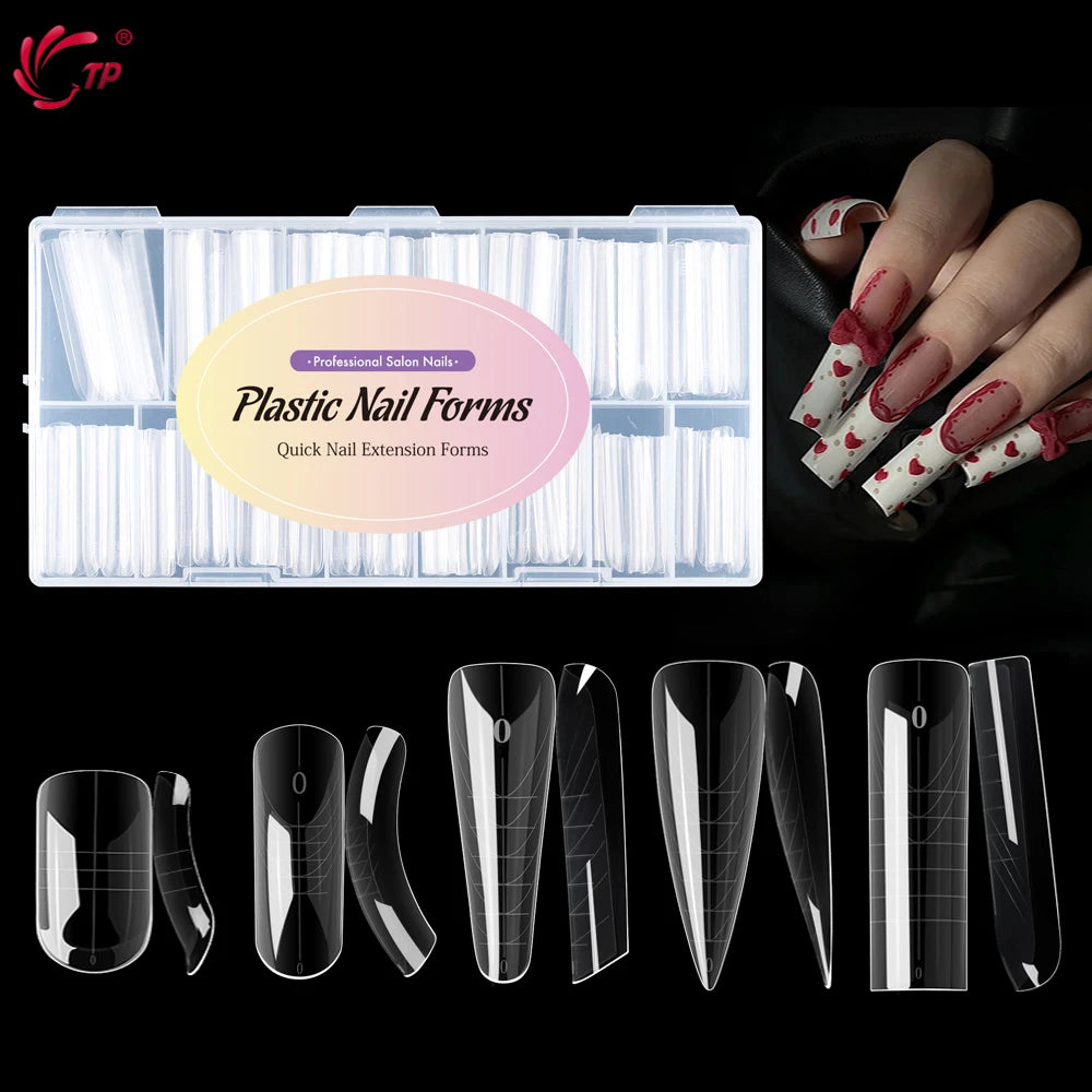 TP 75pcs/150pcs Nail Dual Forms Full Cover False Nail Tips Quick Building Gel Molds Acrylic Nail Extension System Manicure Tools