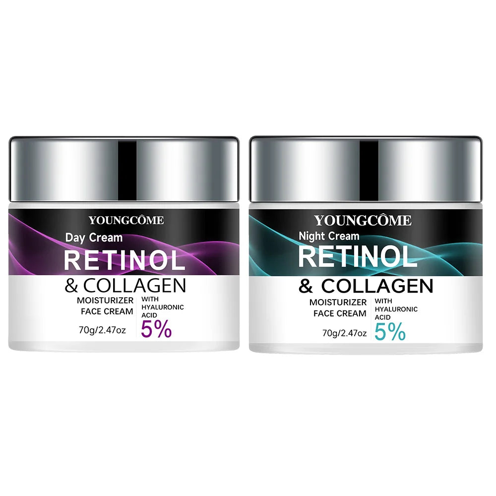 Retinol & Collagen Day Night Moisturizer with Hyaluronic Acid - Hydrating Face Cream for Tender Skin | All Skin Types Organic Fo