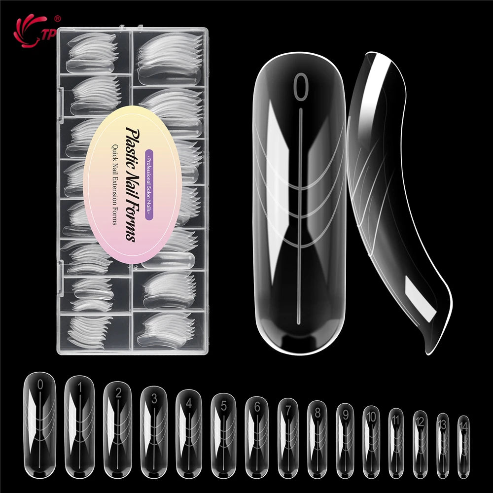 TP 150Pcs Long Curved Coffin Nail Forms Clear Nail Mold for Poly Nail Gel Acrylic Extension Full Cover Dual Forms for Beginners