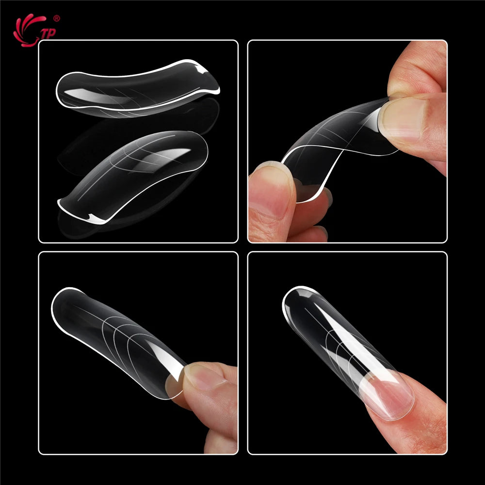 TP 150Pcs Long Curved Coffin Nail Forms Clear Nail Mold for Poly Nail Gel Acrylic Extension Full Cover Dual Forms for Beginners