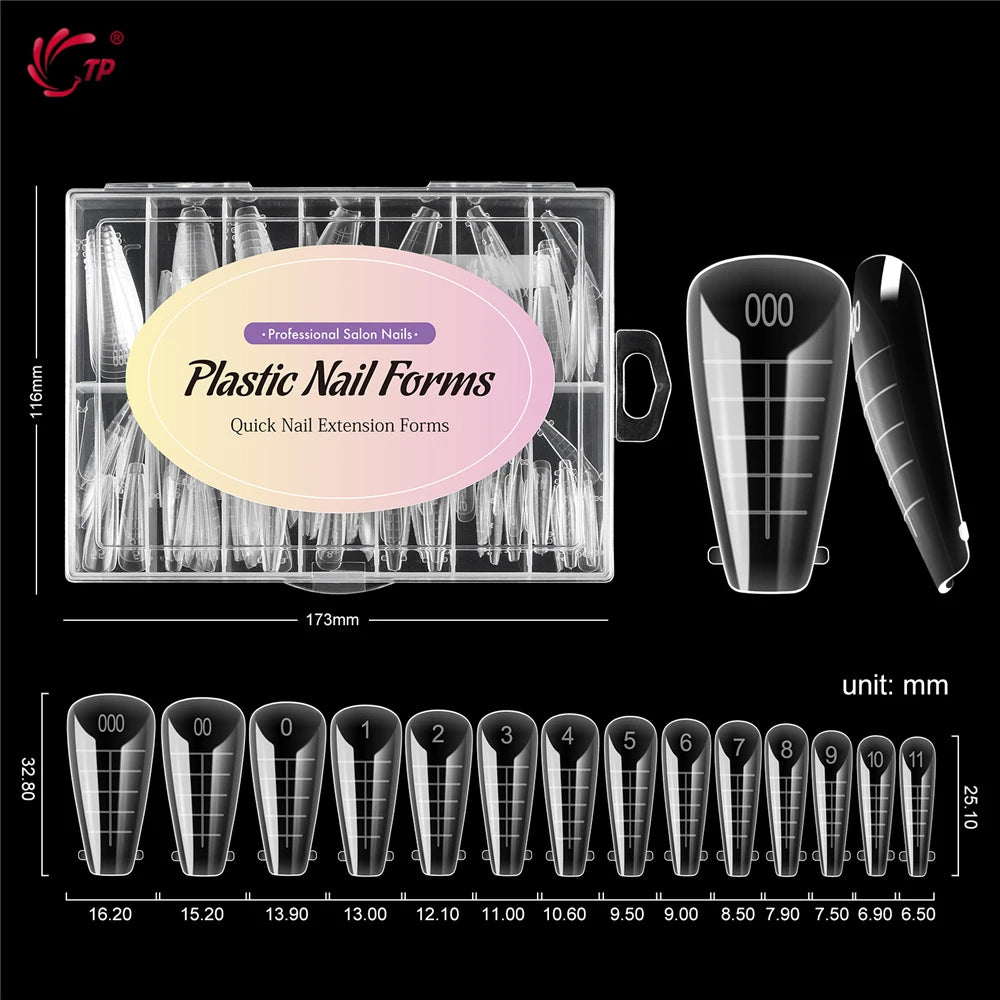 TP Reusable Nail Dual Forms 140Pcs Nail Mold for Quick Nails Extension Soft Plastic Cuticle Edge 14 Sizes Salon Manicure Tools