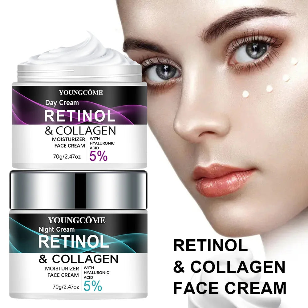 Retinol & Collagen Day Night Moisturizer with Hyaluronic Acid - Hydrating Face Cream for Tender Skin | All Skin Types Organic Fo