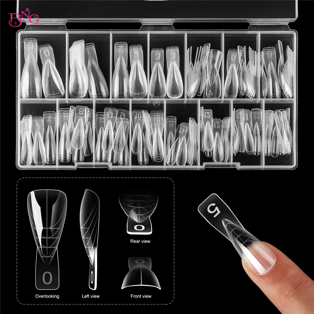 BNG Short Stiletto Nail Dual Forms for Poly Extension Gel Reusable Thin Acrylic Nail Extension Molds of Manicure Art for Salon
