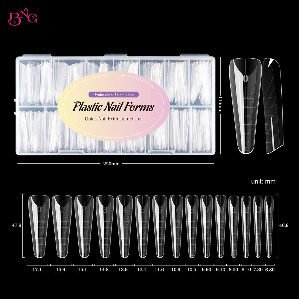 BNG Wide Size Dual Forms Nails Square Coffin Almond Nail Extension Mold False Nail Tips UV Gel Quick Building Mold Manicure Tool