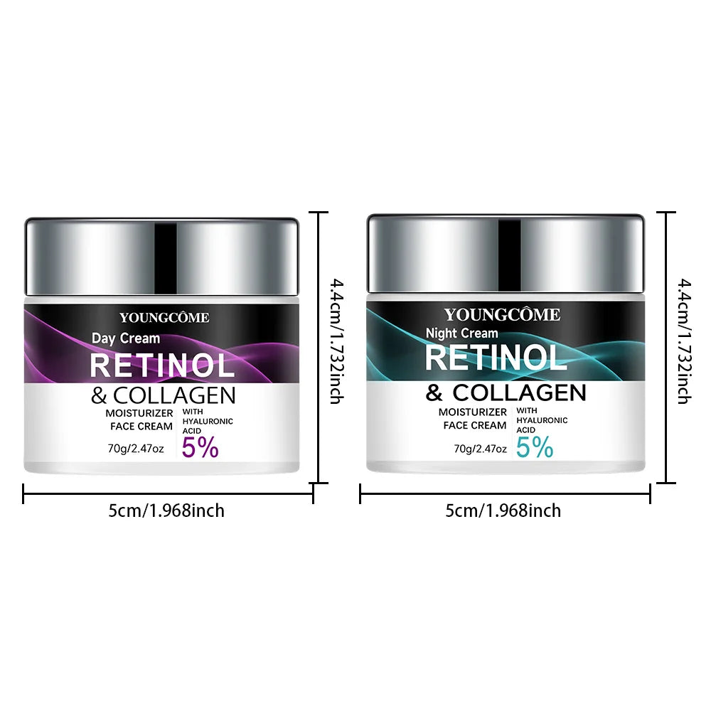 Retinol & Collagen Day Night Moisturizer with Hyaluronic Acid - Hydrating Face Cream for Tender Skin | All Skin Types Organic Fo
