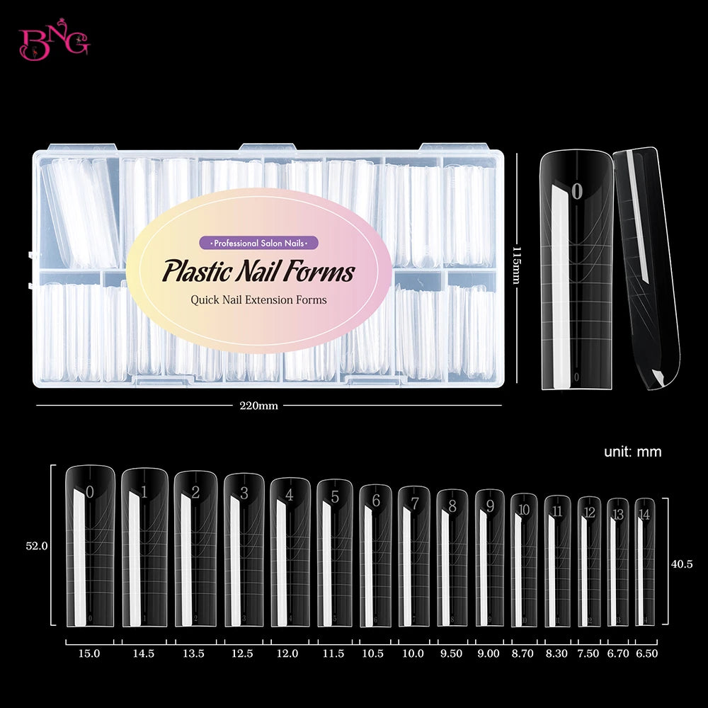 BNG Nail Dual Forms for Poly Extension Gel Nail Forms for Builder Gel Reusable 15 Sizes Acrylic Nail Molds Sets for Manicure