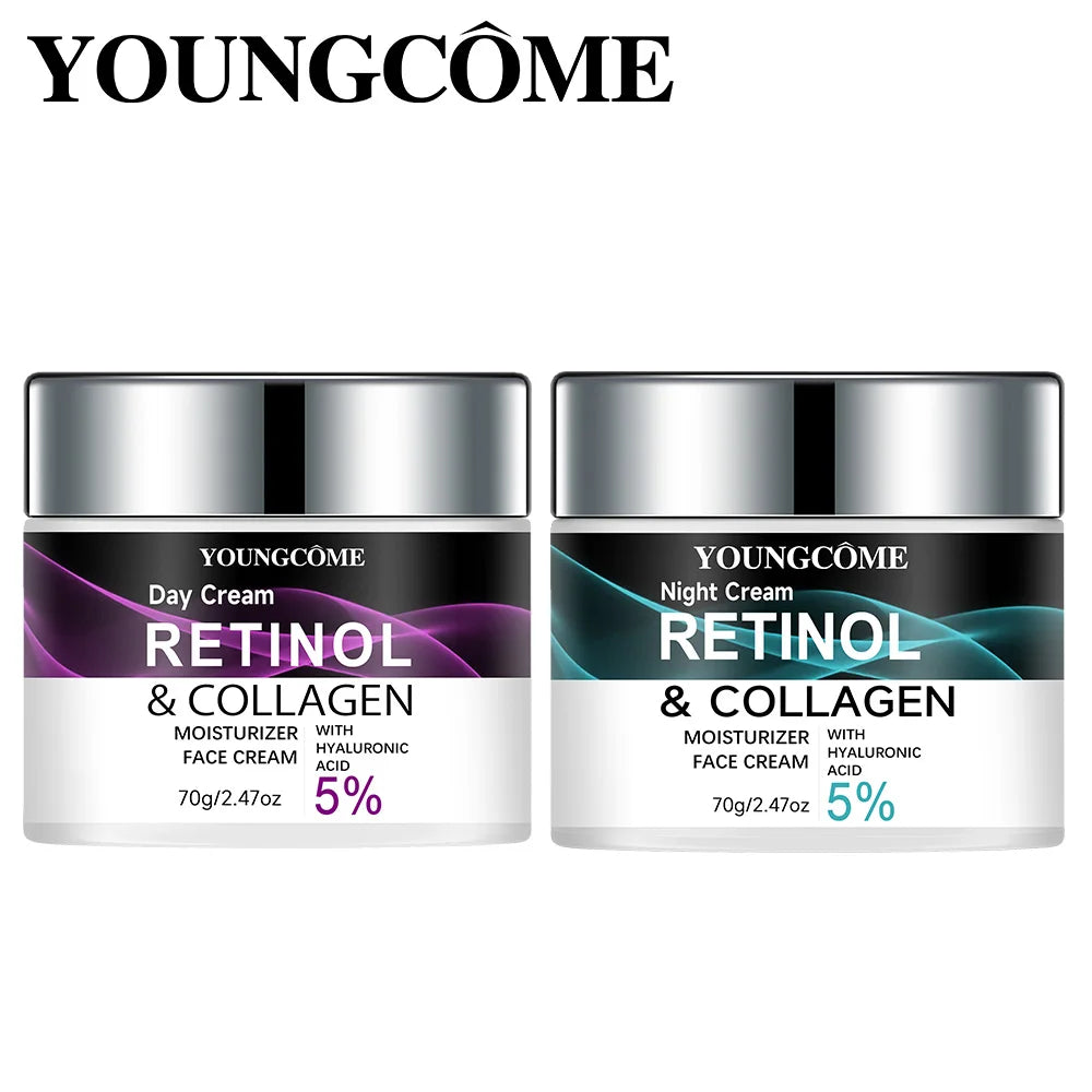 Retinol & Collagen Day Night Moisturizer with Hyaluronic Acid - Hydrating Face Cream for Tender Skin | All Skin Types Organic Fo