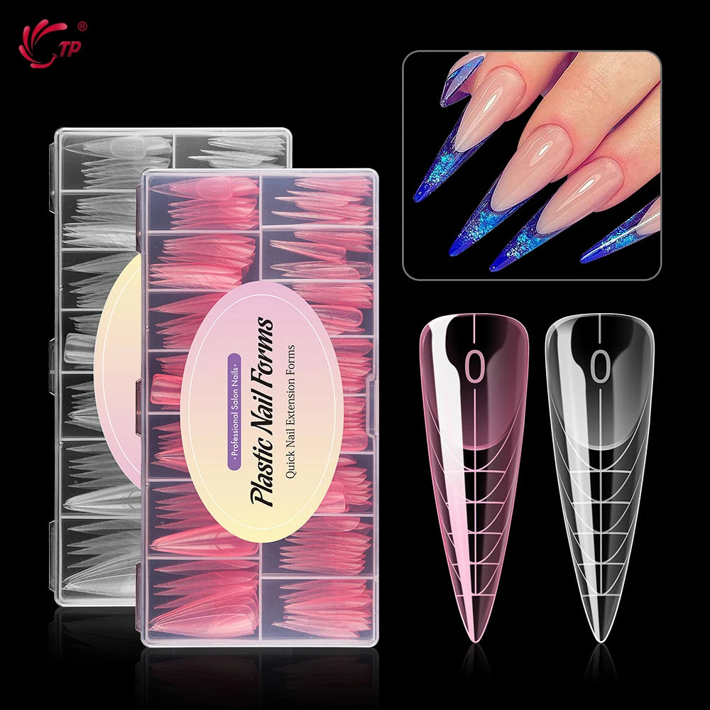 TP 150pcs/box Nail Dual Form Stiletto Acrylic Poly Extension Gel Nail Molds French Full Cover Reusable False Nail Tips Top Forms