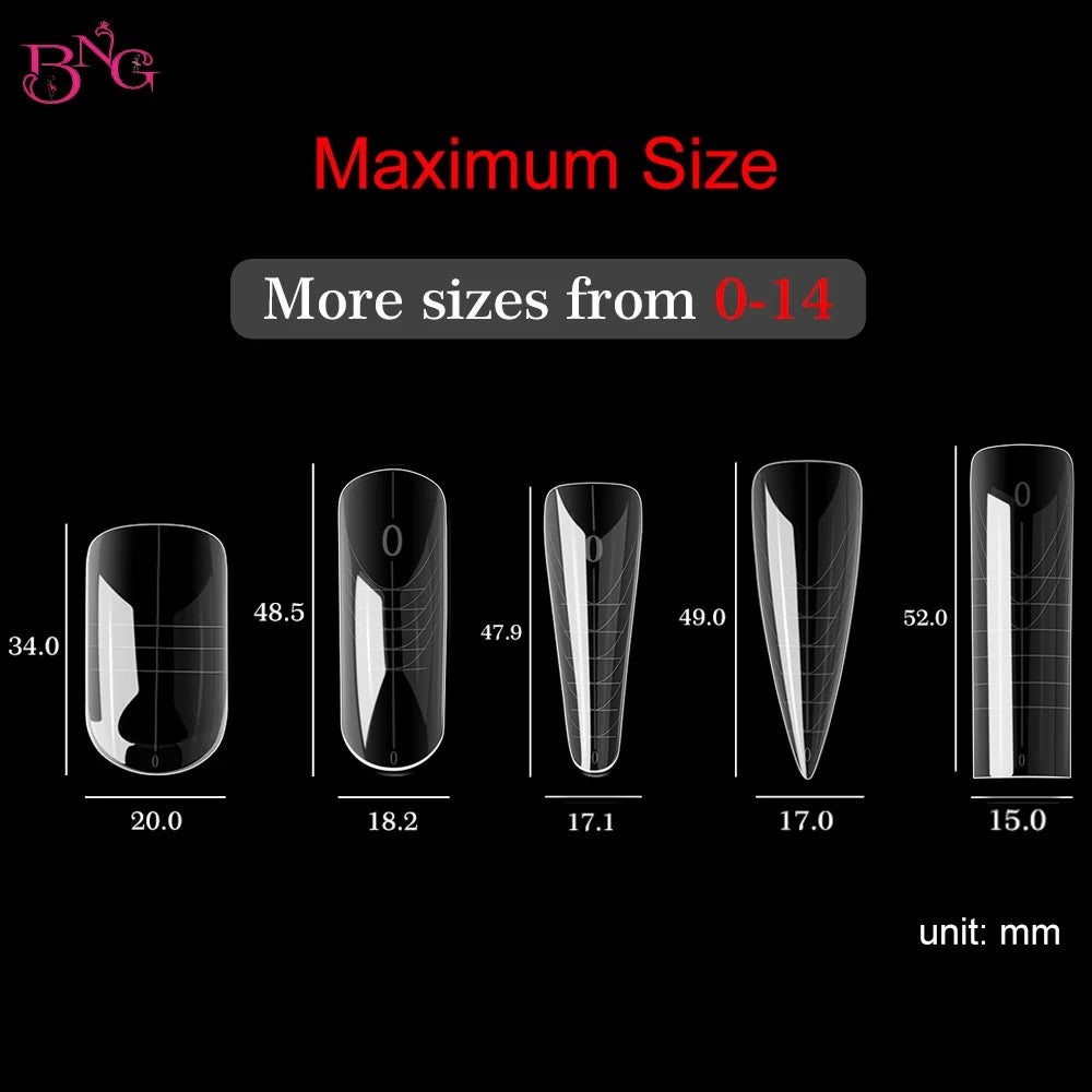 BNG Wide Size Dual Forms Nails Square Coffin Almond Nail Extension Mold False Nail Tips UV Gel Quick Building Mold Manicure Tool