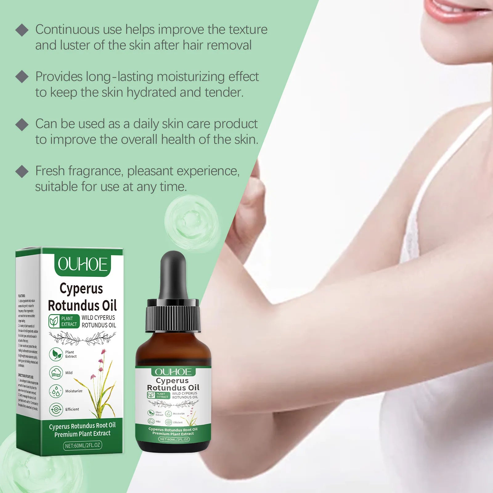 Natural Cyperus Rotundus Oil Hair Removal Inhibitor Smoothing Moisturizing After Shave Soothing Nourish Calming Body Skin Care