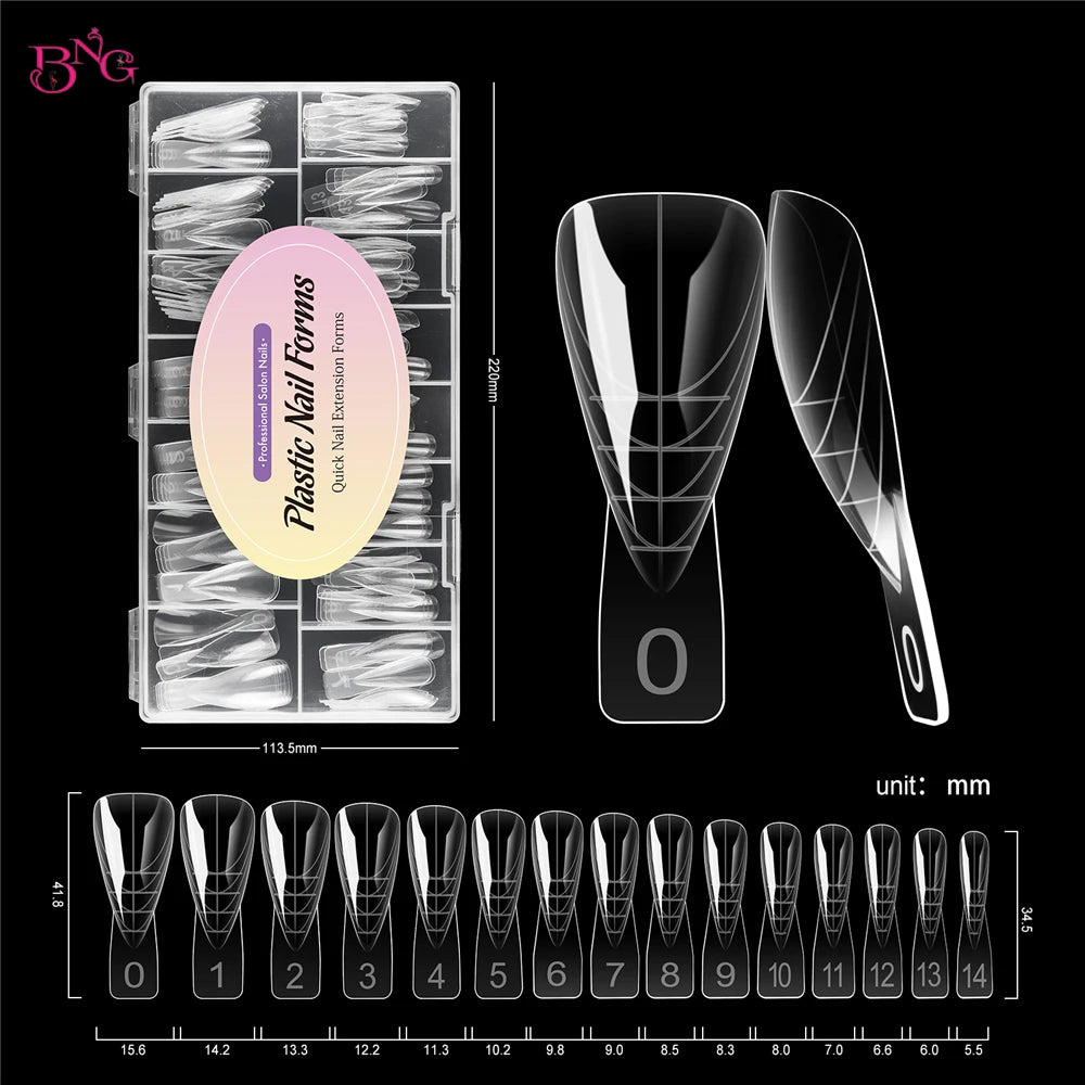 BNG Short Stiletto Nail Dual Forms for Poly Extension Gel Reusable Thin Acrylic Nail Extension Molds of Manicure Art for Salon