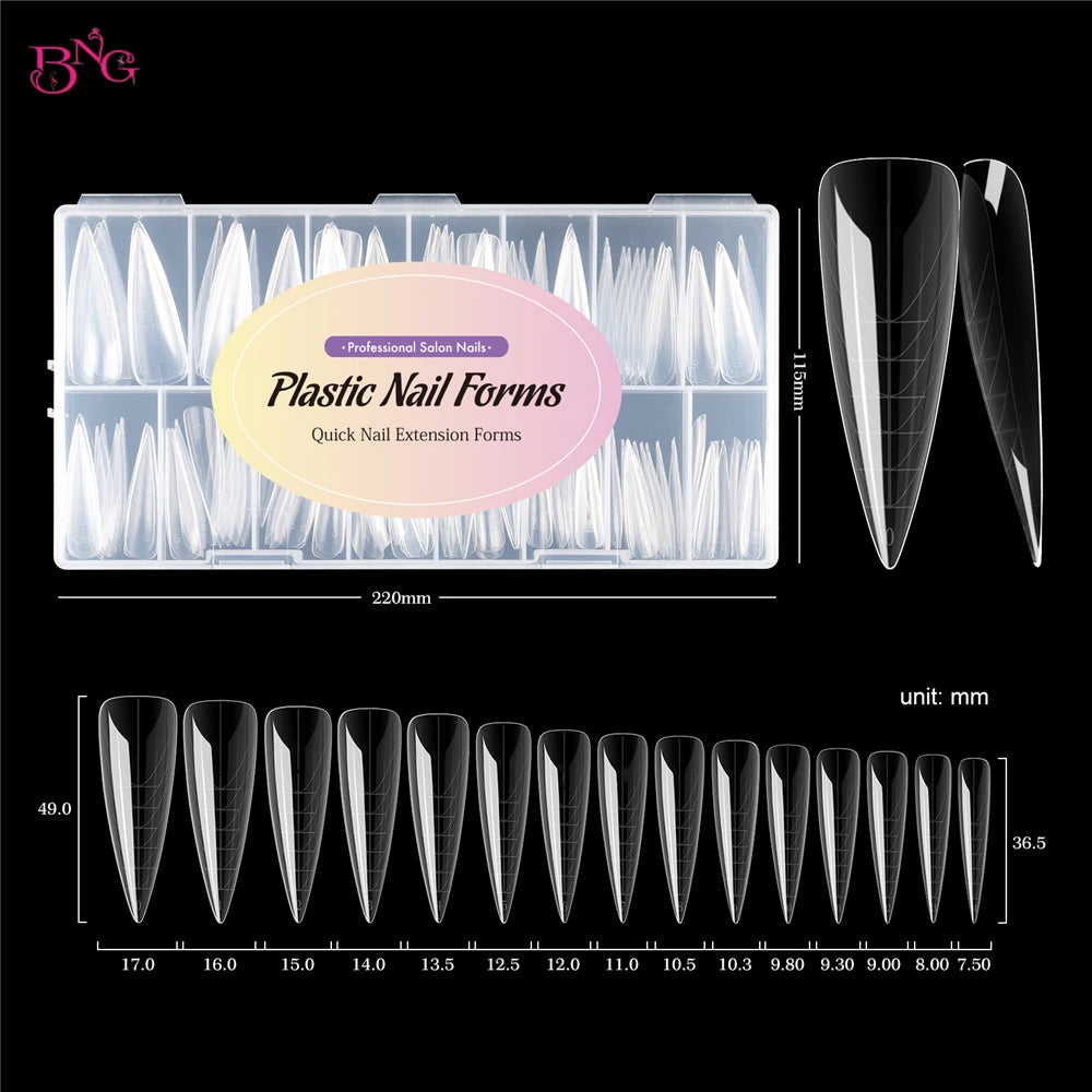 BNG Nail Dual Forms for Poly Extension Gel Nail Forms for Builder Gel Reusable 15 Sizes Acrylic Nail Molds Sets for Manicure