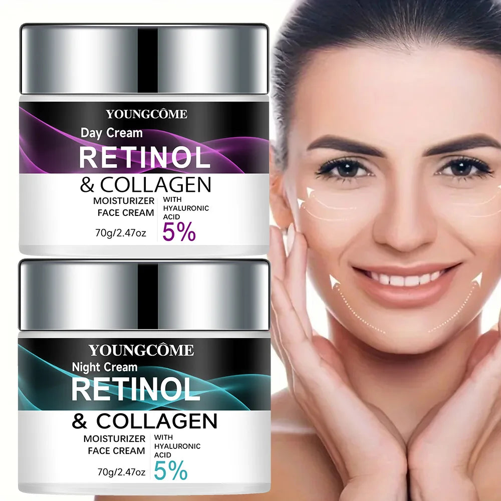 Retinol & Collagen Day Night Moisturizer with Hyaluronic Acid - Hydrating Face Cream for Tender Skin | All Skin Types Organic Fo