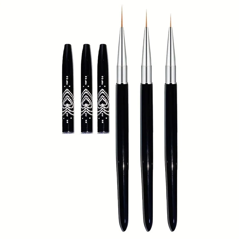 Nail Art Liner Brush Set, 7mm/9mm/11mm UV Gel Painting Nail Art Design Brush Metal Handle Nail Drawing Pens