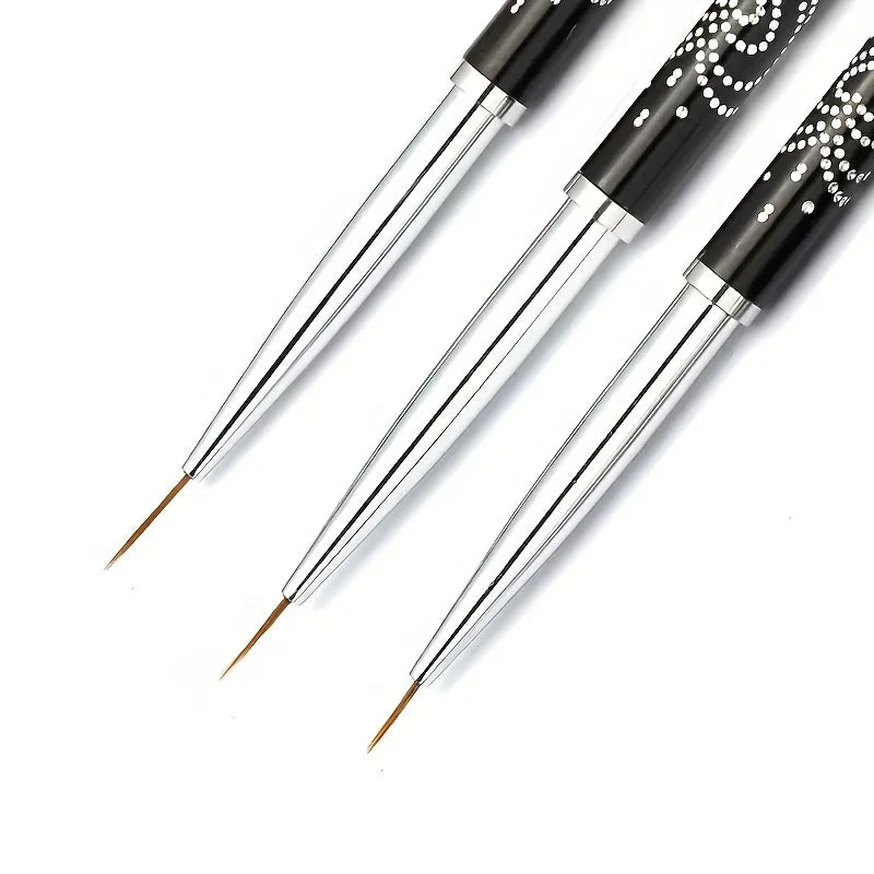 Nail Art Liner Brush Set, 7mm/9mm/11mm UV Gel Painting Nail Art Design Brush Metal Handle Nail Drawing Pens