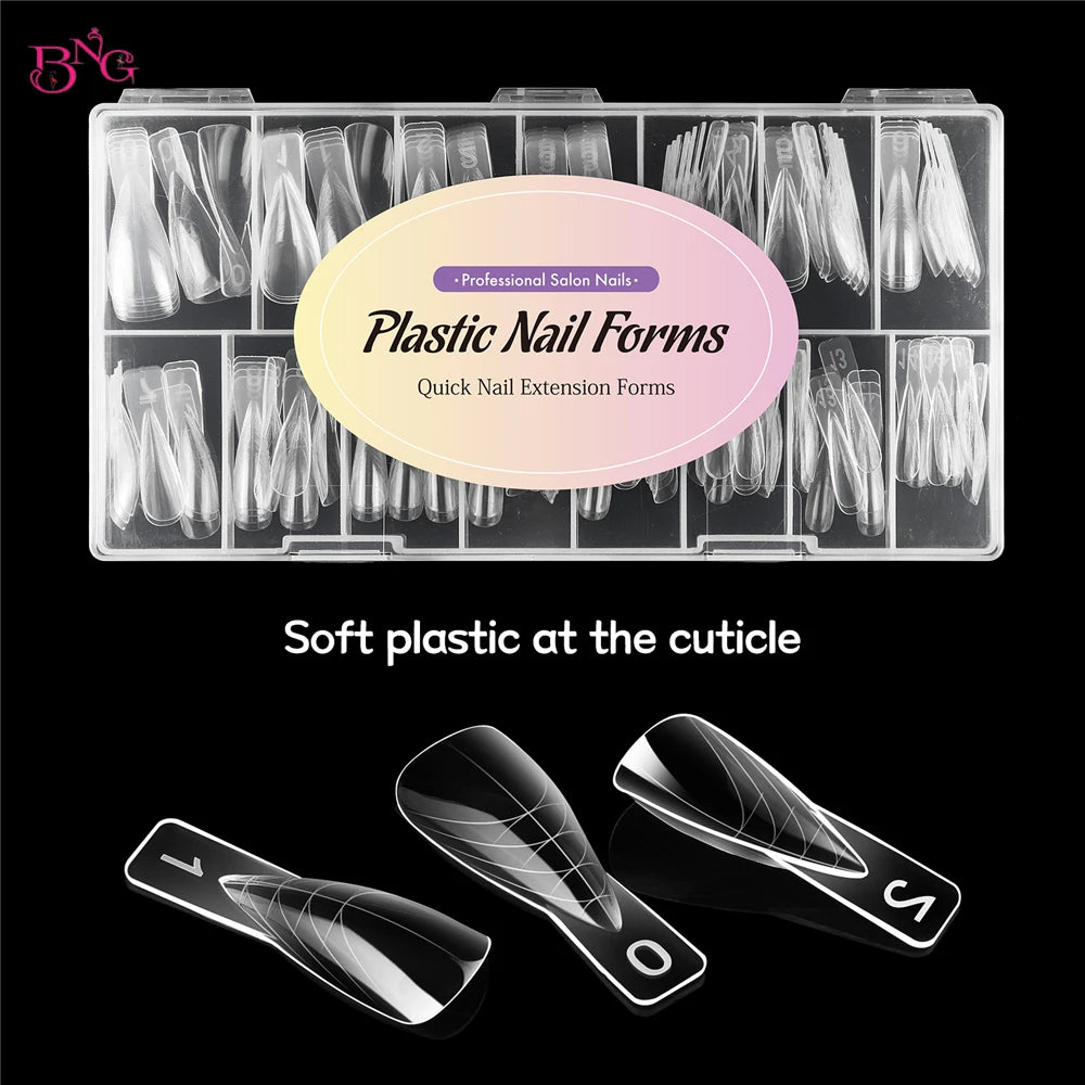 BNG Short Stiletto Nail Dual Forms for Poly Extension Gel Reusable Thin Acrylic Nail Extension Molds of Manicure Art for Salon