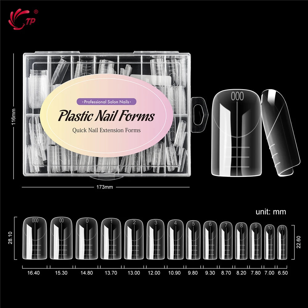 TP Reusable Nail Dual Forms 140Pcs Nail Mold for Quick Nails Extension Soft Plastic Cuticle Edge 14 Sizes Salon Manicure Tools