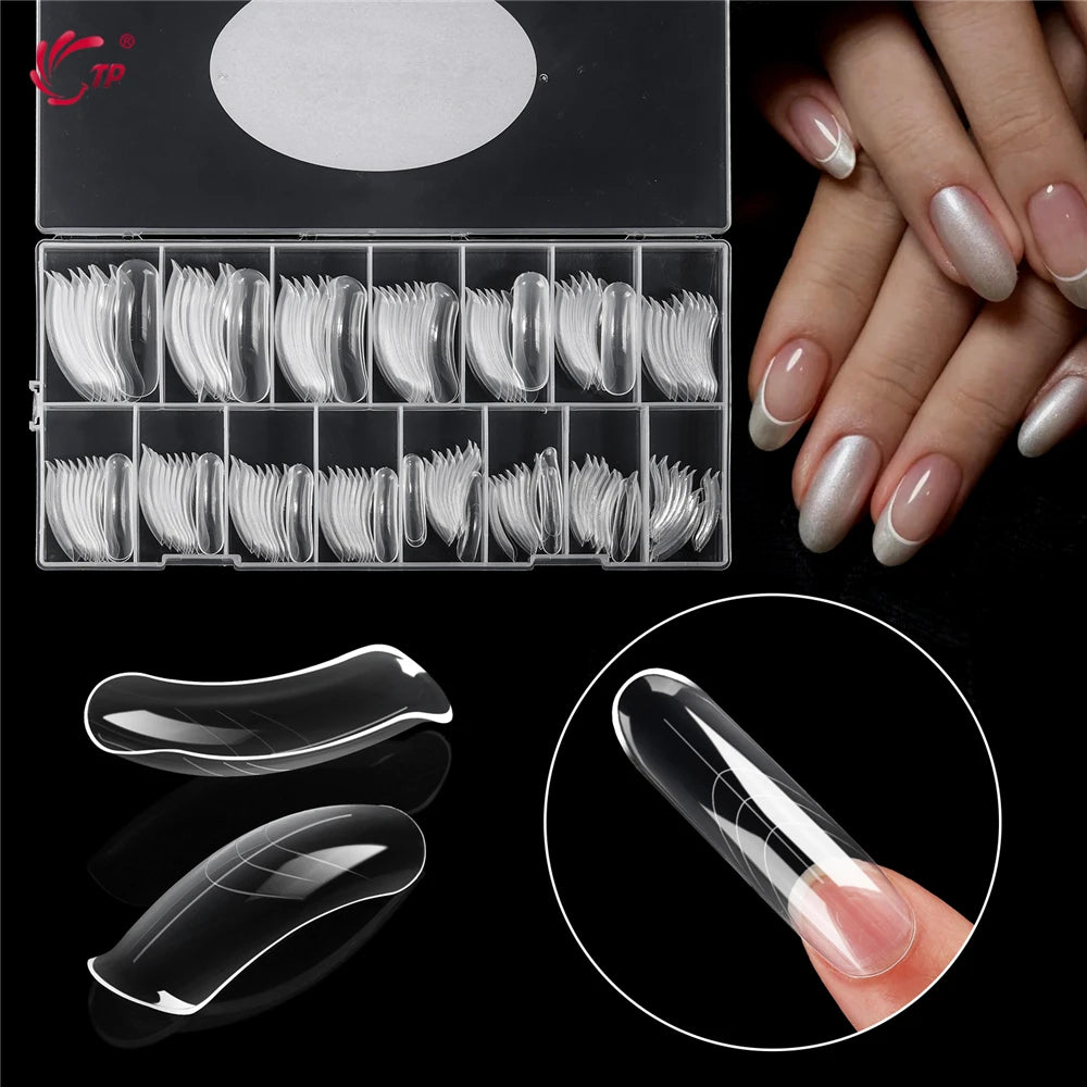 TP 150Pcs Long Curved Coffin Nail Forms Clear Nail Mold for Poly Nail Gel Acrylic Extension Full Cover Dual Forms for Beginners