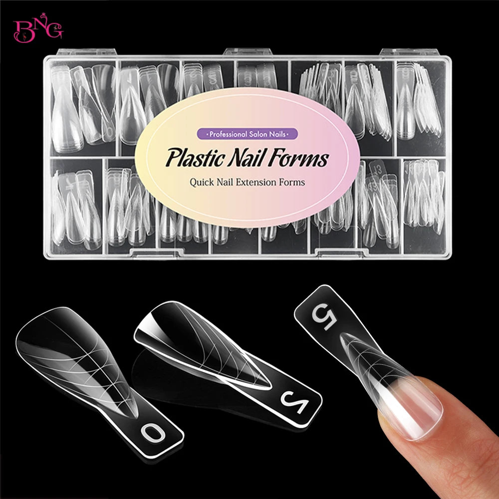 BNG Short Stiletto Nail Dual Forms for Poly Extension Gel Reusable Thin Acrylic Nail Extension Molds of Manicure Art for Salon