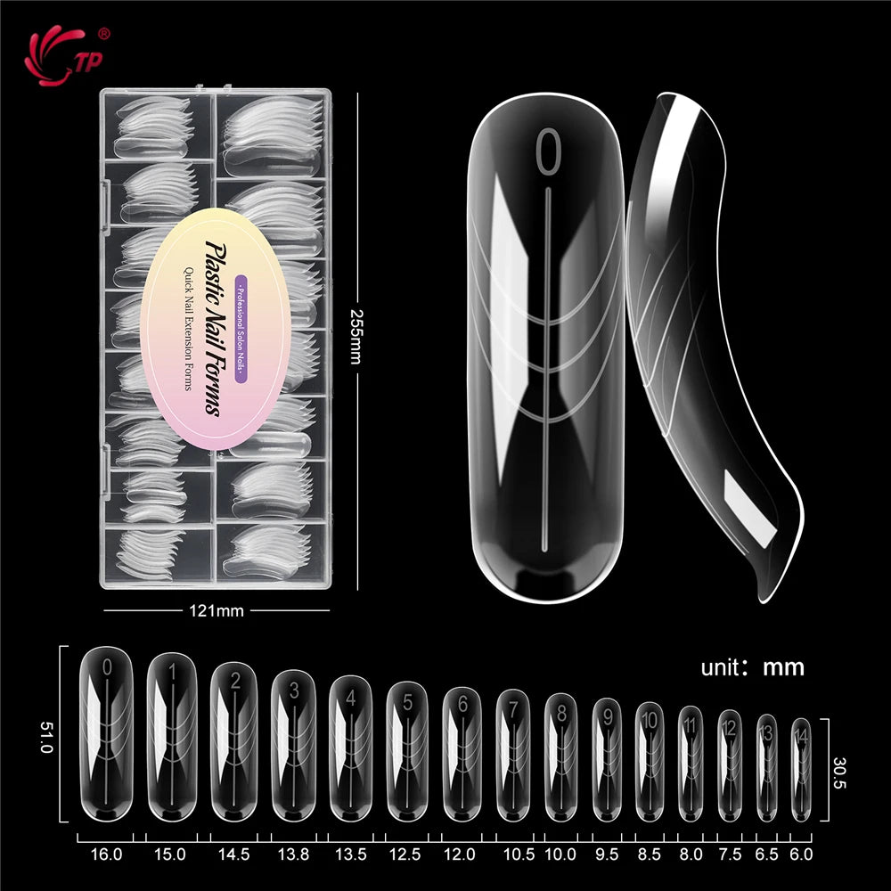 TP 150Pcs Long Curved Coffin Nail Forms Clear Nail Mold for Poly Nail Gel Acrylic Extension Full Cover Dual Forms for Beginners