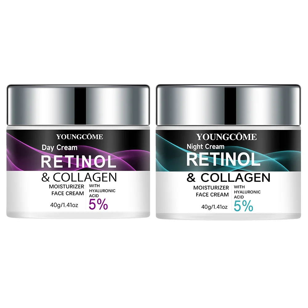 Retinol & Collagen Day Night Moisturizer with Hyaluronic Acid - Hydrating Face Cream for Tender Skin | All Skin Types Organic Fo