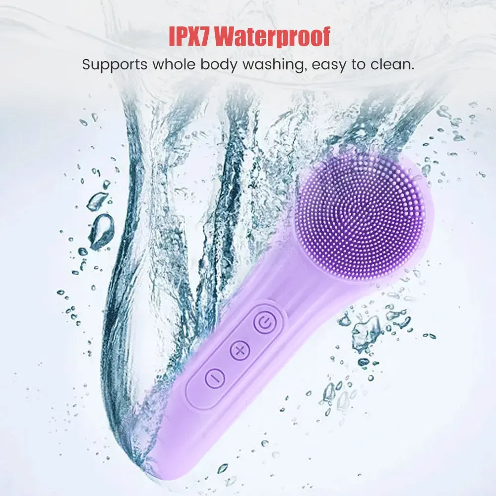 Sonic Silicone Facial Brush Cleaner Vibration Roller Massage Pore Deep Cleansing Scrubber Waterproof Face Exfoliating Cleanser